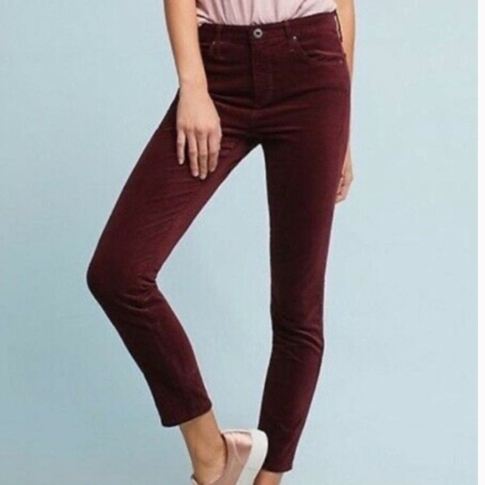 AG Adriano Goldschmied The High Rise Stevie Ankle Velvet Pants size 25 burgundy